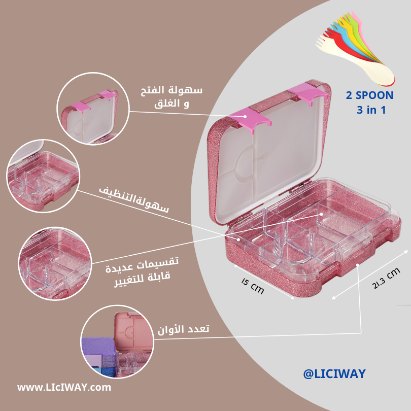 Lunch Box (21.3× 15)cm (Glitter - Pink)
