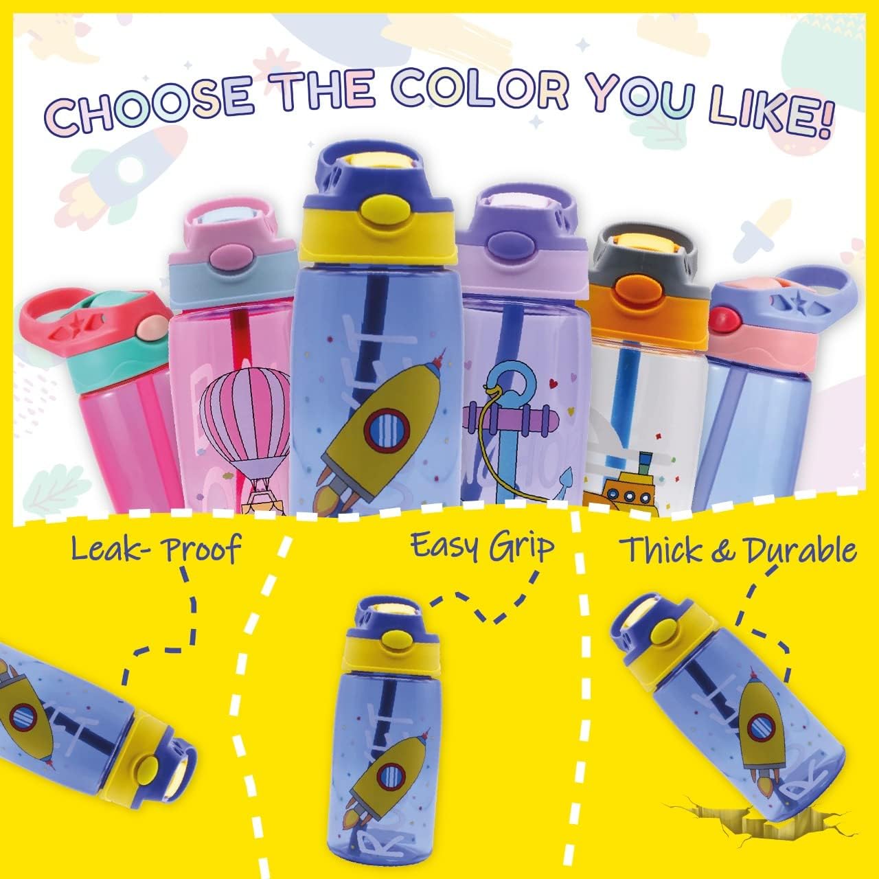 Kids Water Bottle for School 480ml (Pink)